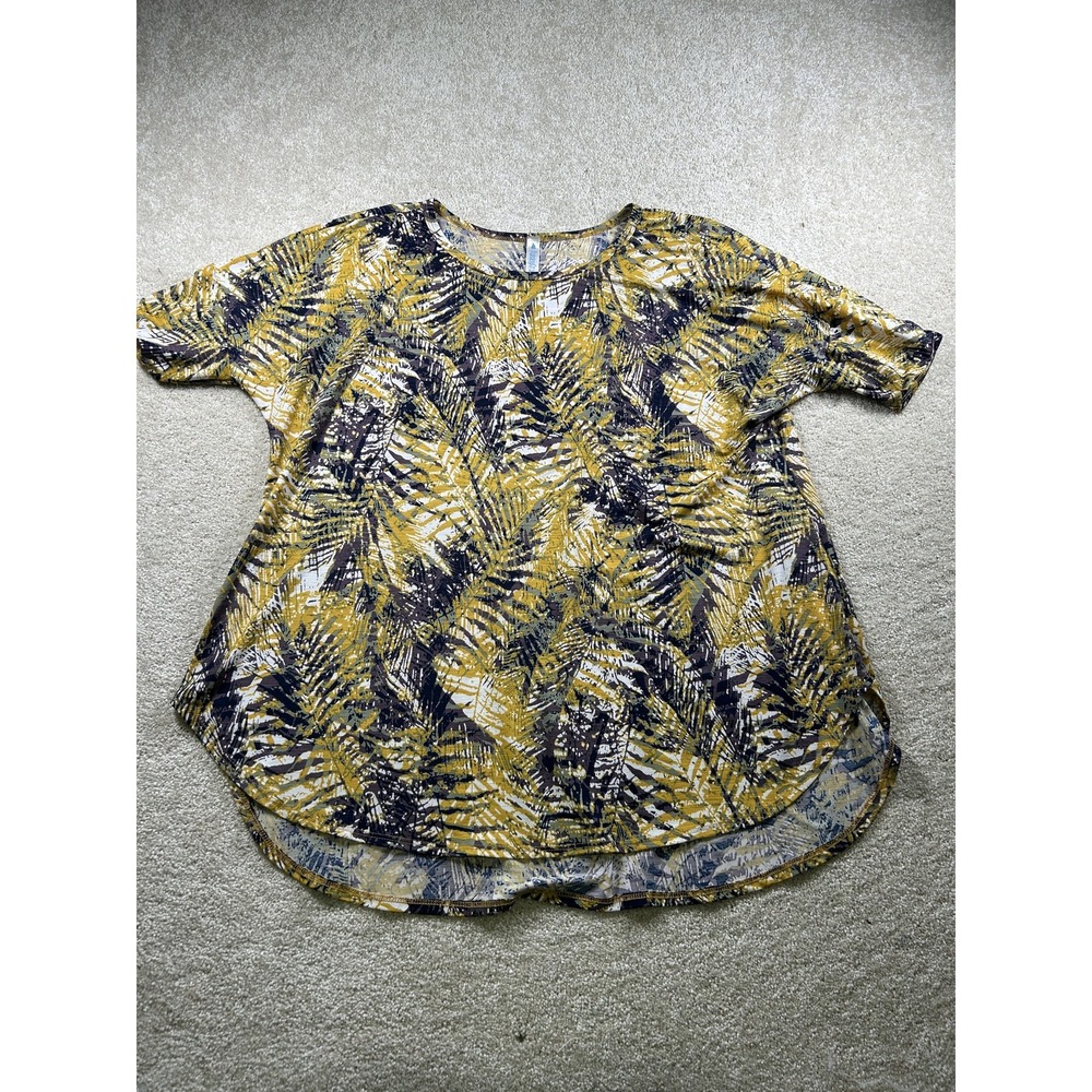Paisleyface Shirt Womens 2XL Yellow Black Abstract Leaf Print High Low‎ Hem USA